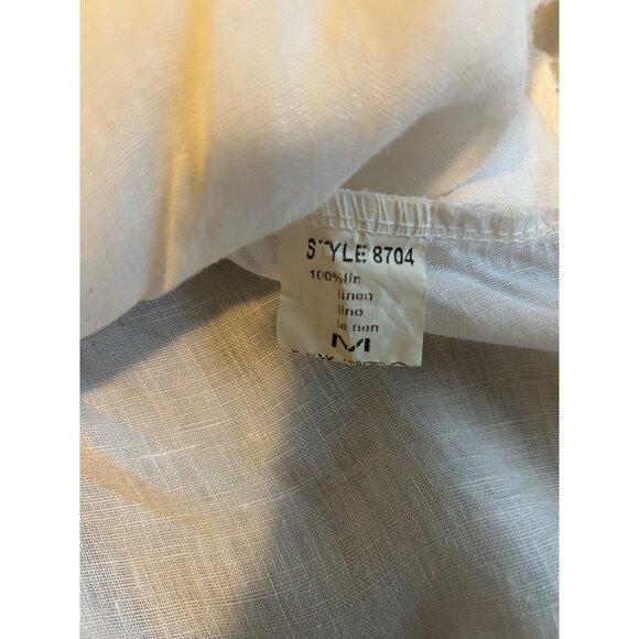 TEMPO PARIS Off White 100% Linen Artsy Dress Rauched Skirt Asymetrical Hem SZ M - Picture 8 of 16